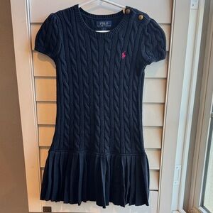 Polo Ralph Lauren Blue Cable Knit Dress with Pink Logo